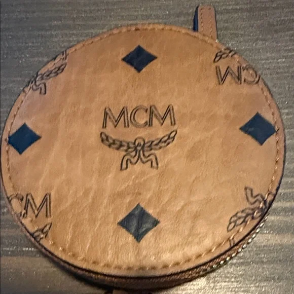 MCM Cognac Visetos Round Zip Pouch with Iconic MCM Logo Print, Like New - Picture 2 of 6